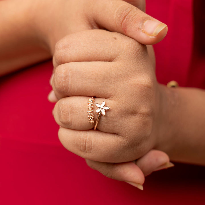 Rose Gold Blossom Enamel Flower Ring