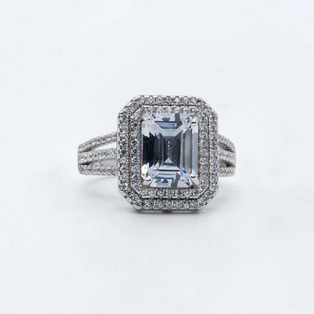 Grand Emerald-Cut Halo Ring