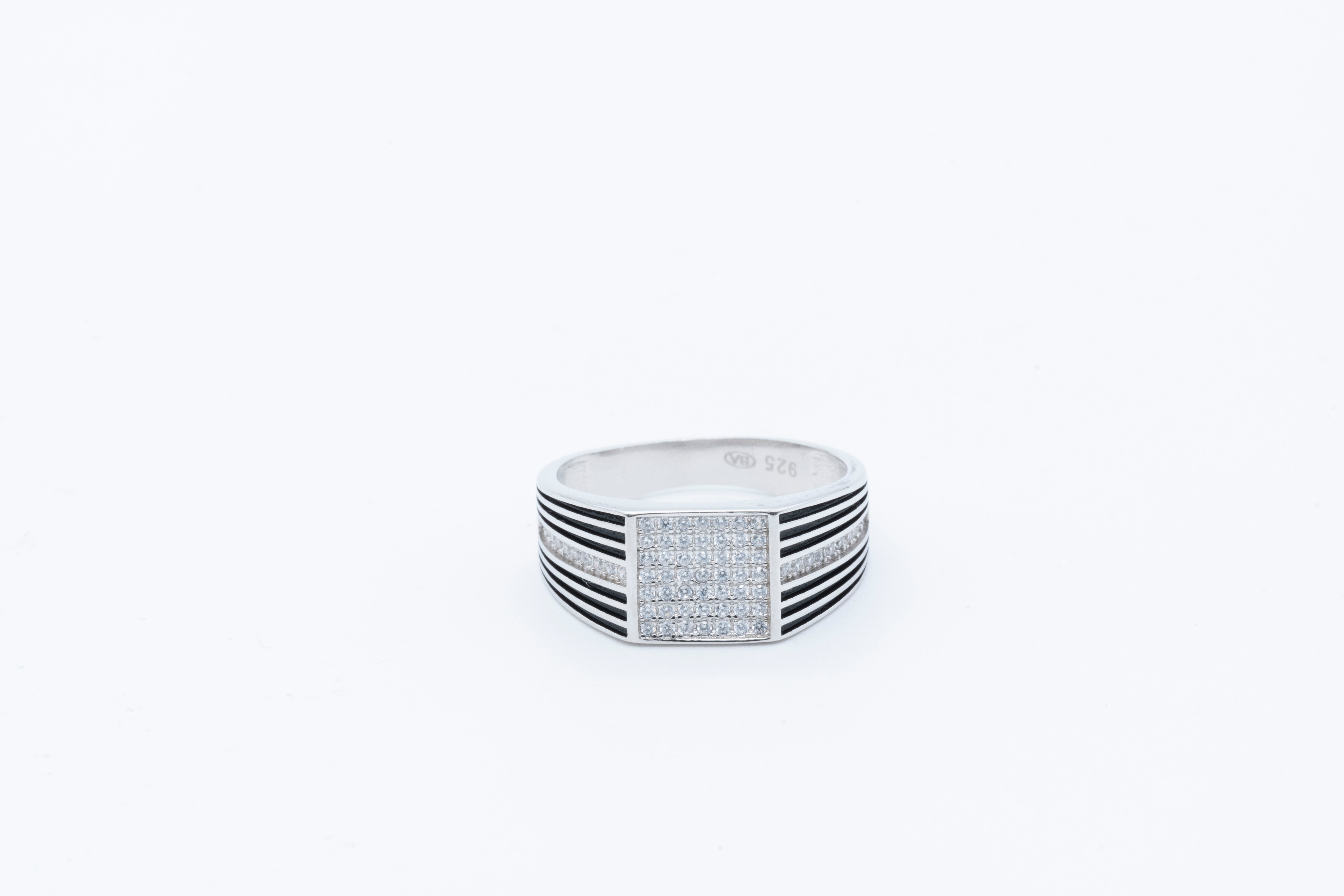 Men's CZ and Enamel Striped Ring