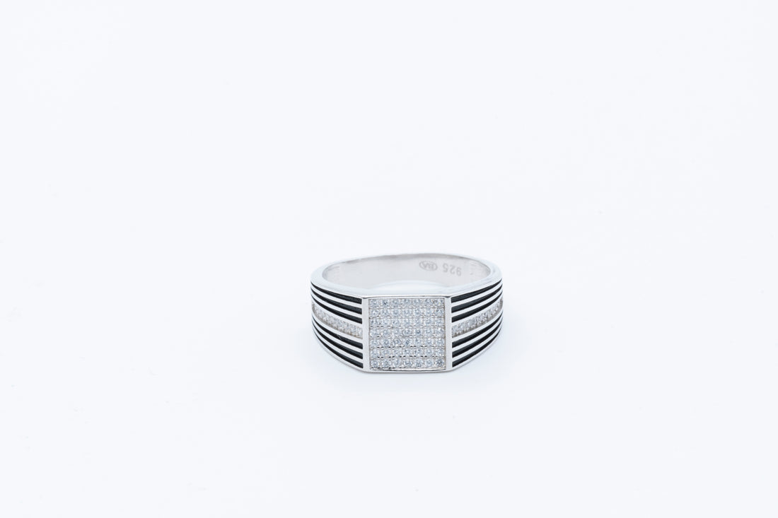 Men's CZ and Enamel Striped Ring