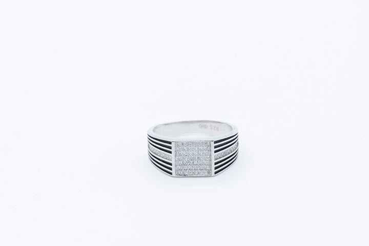 Men's CZ and Enamel Striped Ring