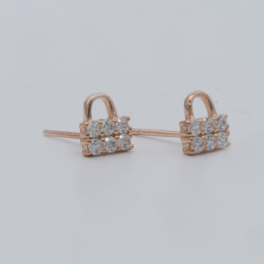 Tiny Padlock Silver Stud Earrings