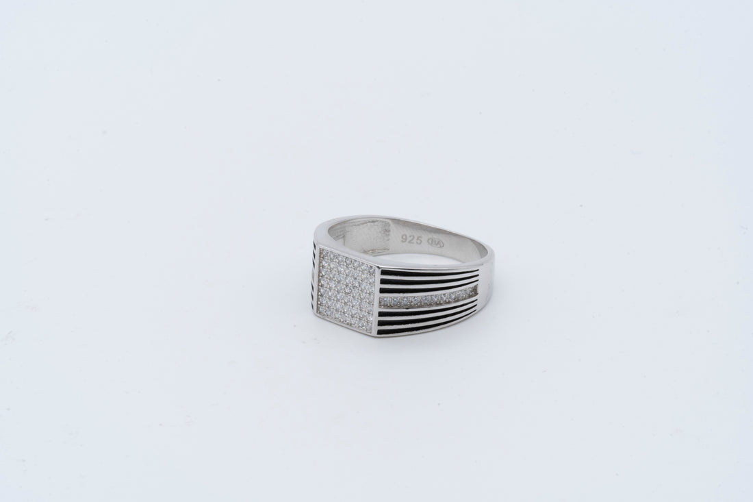 Men's CZ and Enamel Striped Ring