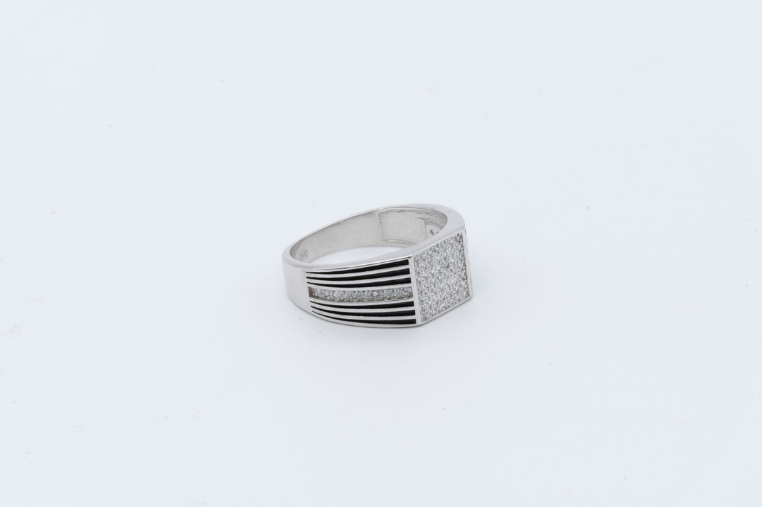 Men's CZ and Enamel Striped Ring