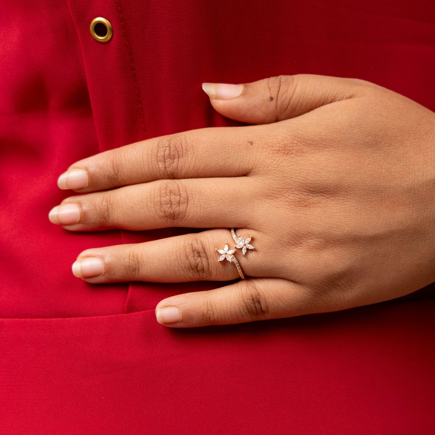 Double Blossom Marquise Ring