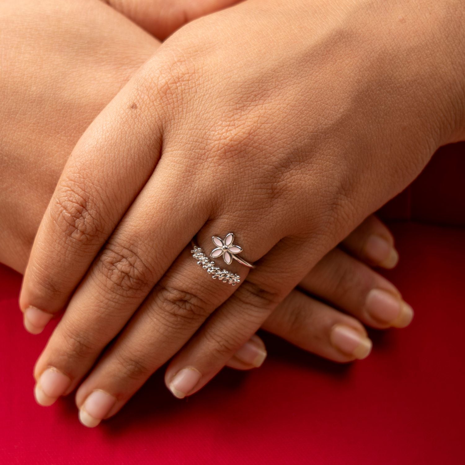 Pink Enamel Flower Ring