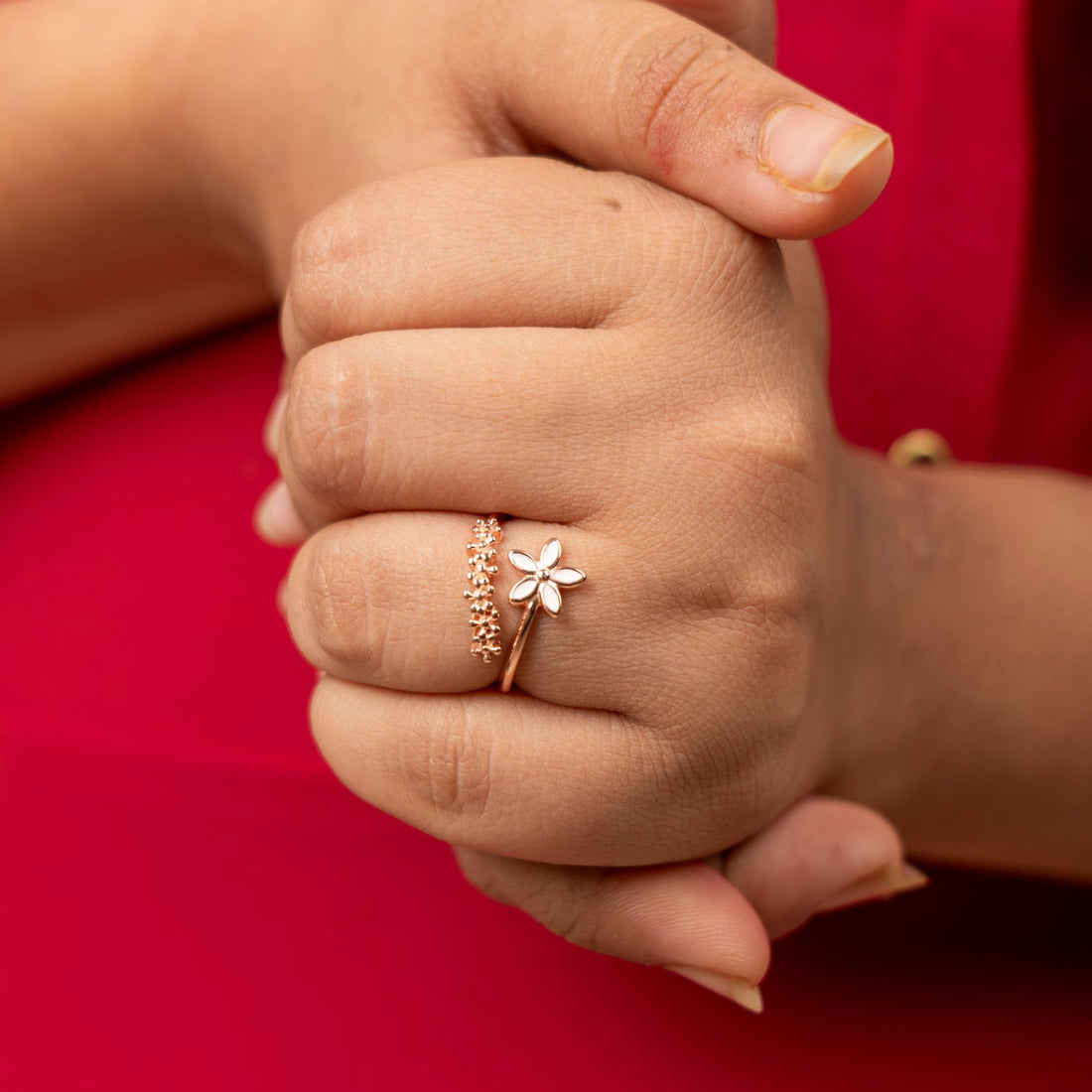 Rose Gold Blossom Enamel Flower Ring