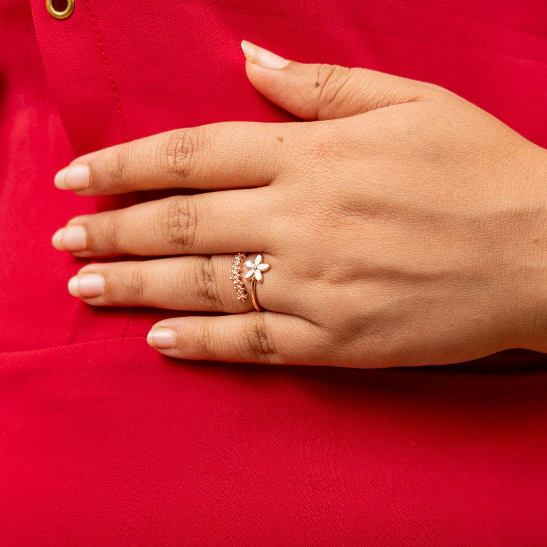 Rose Gold Blossom Enamel Flower Ring