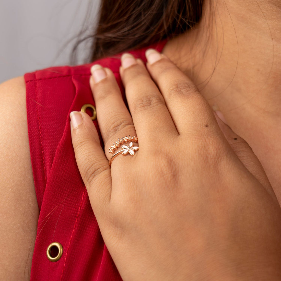 Rose Gold Blossom Enamel Flower Ring