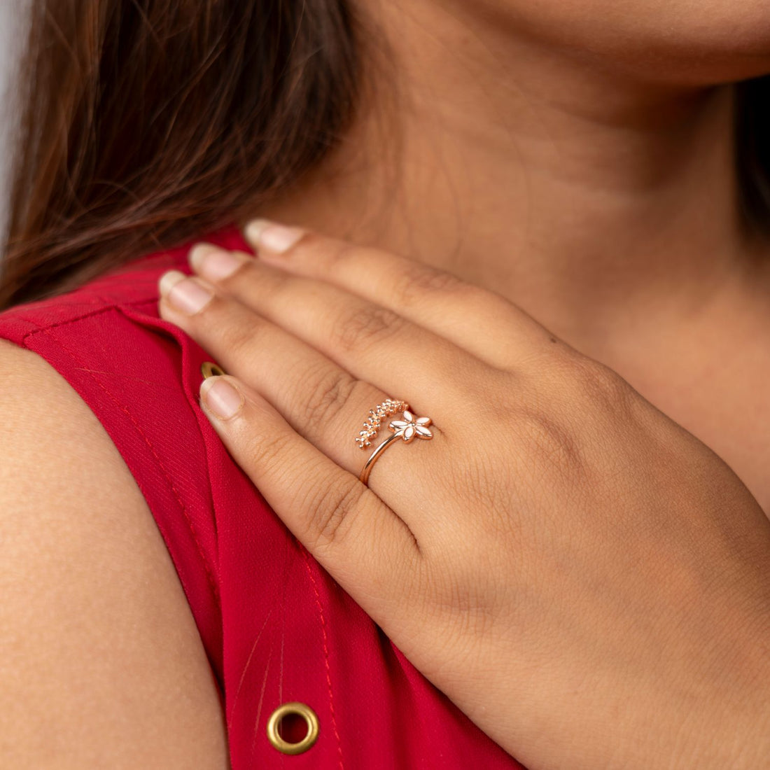 Rose Gold Blossom Enamel Flower Ring