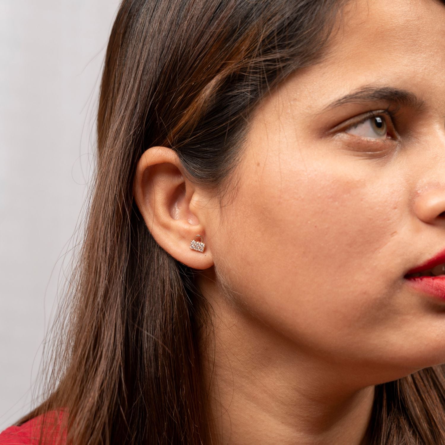 Tiny Padlock Silver Stud Earrings