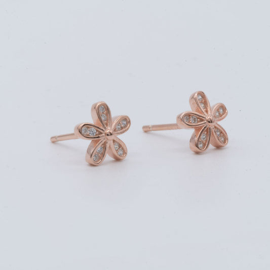 Tiny Floral Silver Stud Earrings