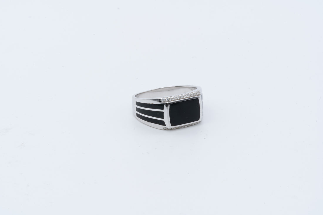 Men's Black Enamel Rectangular Signet Ring