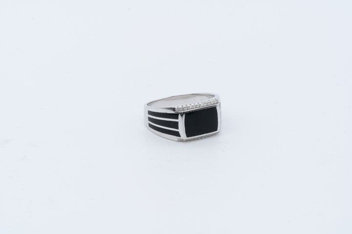 Men's Black Enamel Rectangular Signet Ring