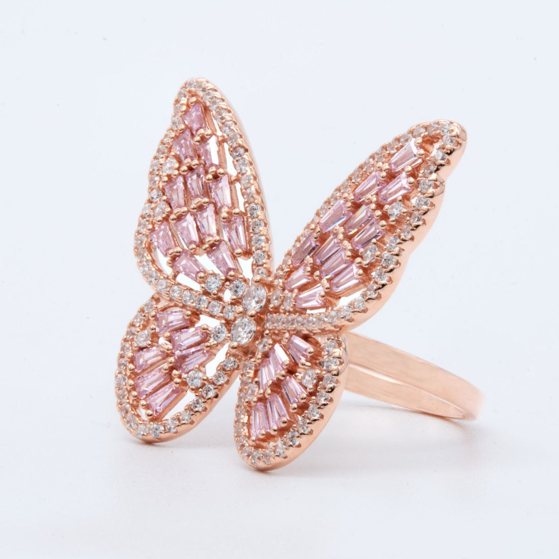 Pink Baguette Butterfly Ring