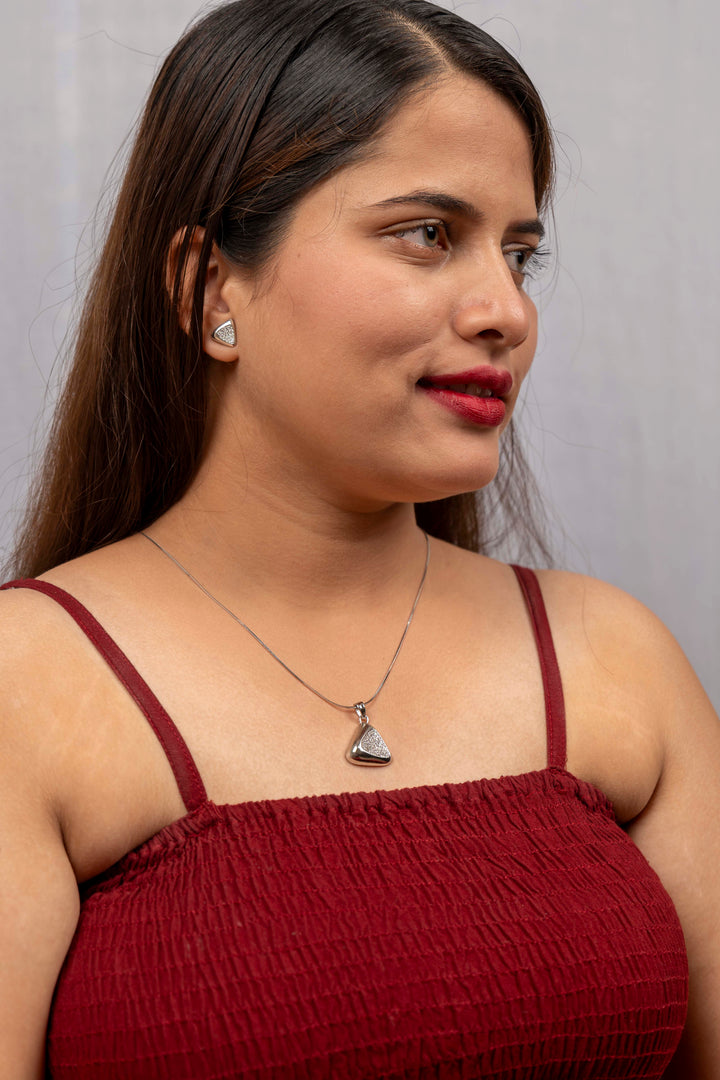 Elegant Triangular Pendant and Stud Earrings Set