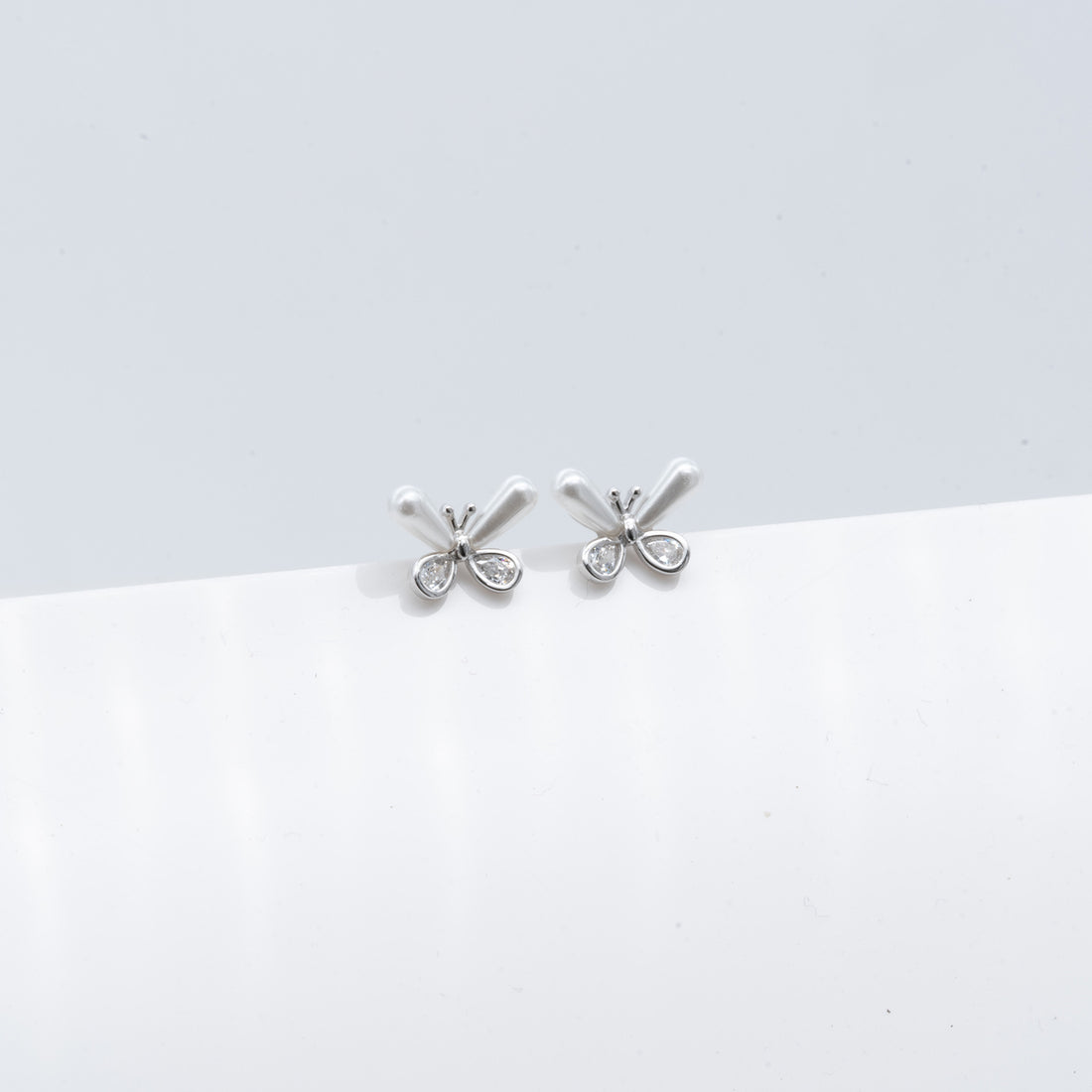 Pearl Butterfly CZ Stud Earrings
