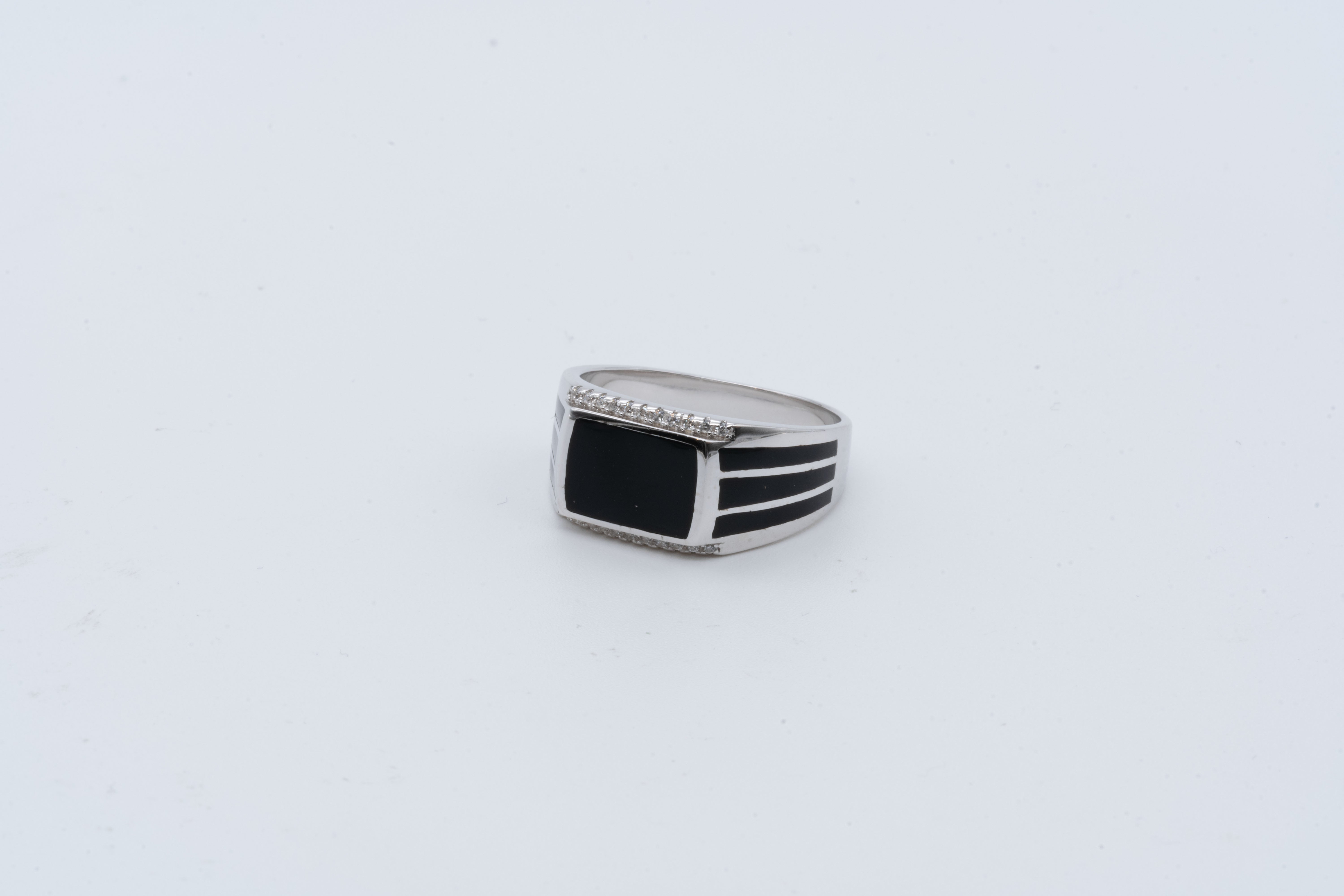 Men's Black Enamel Rectangular Signet Ring