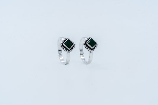 Sterling Silver Green Square Beaded Toe Ring Set