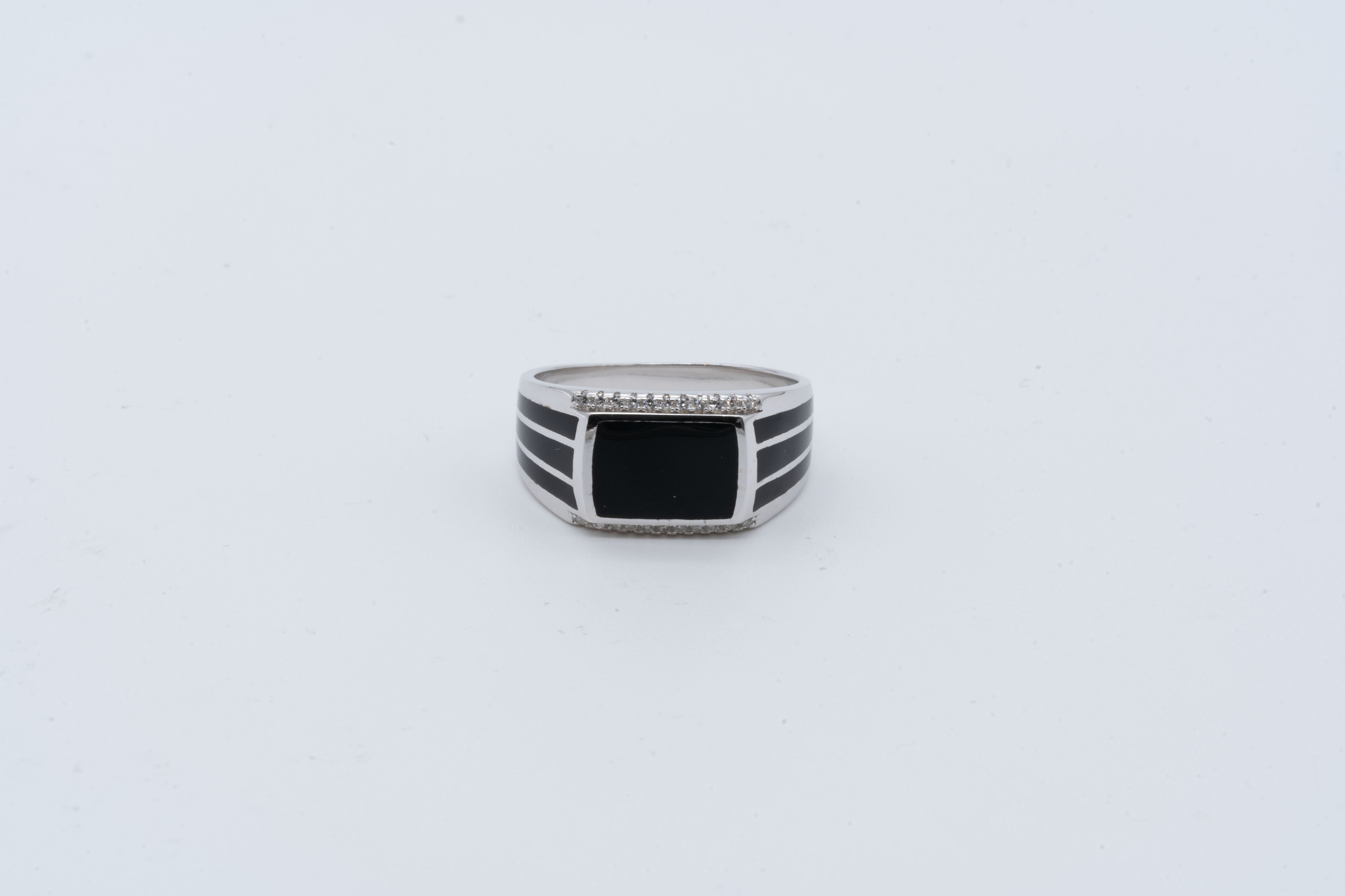 Men's Black Enamel Rectangular Signet Ring