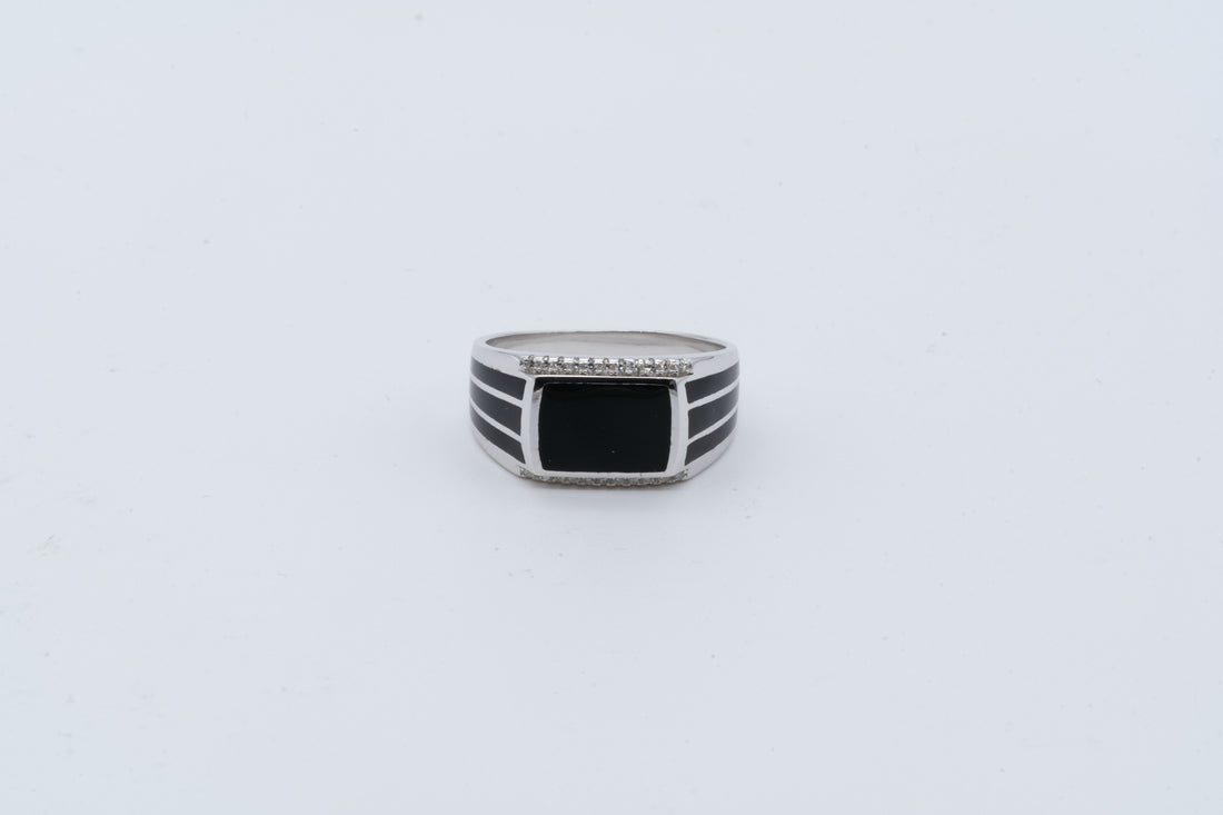 Men's Black Enamel Rectangular Signet Ring