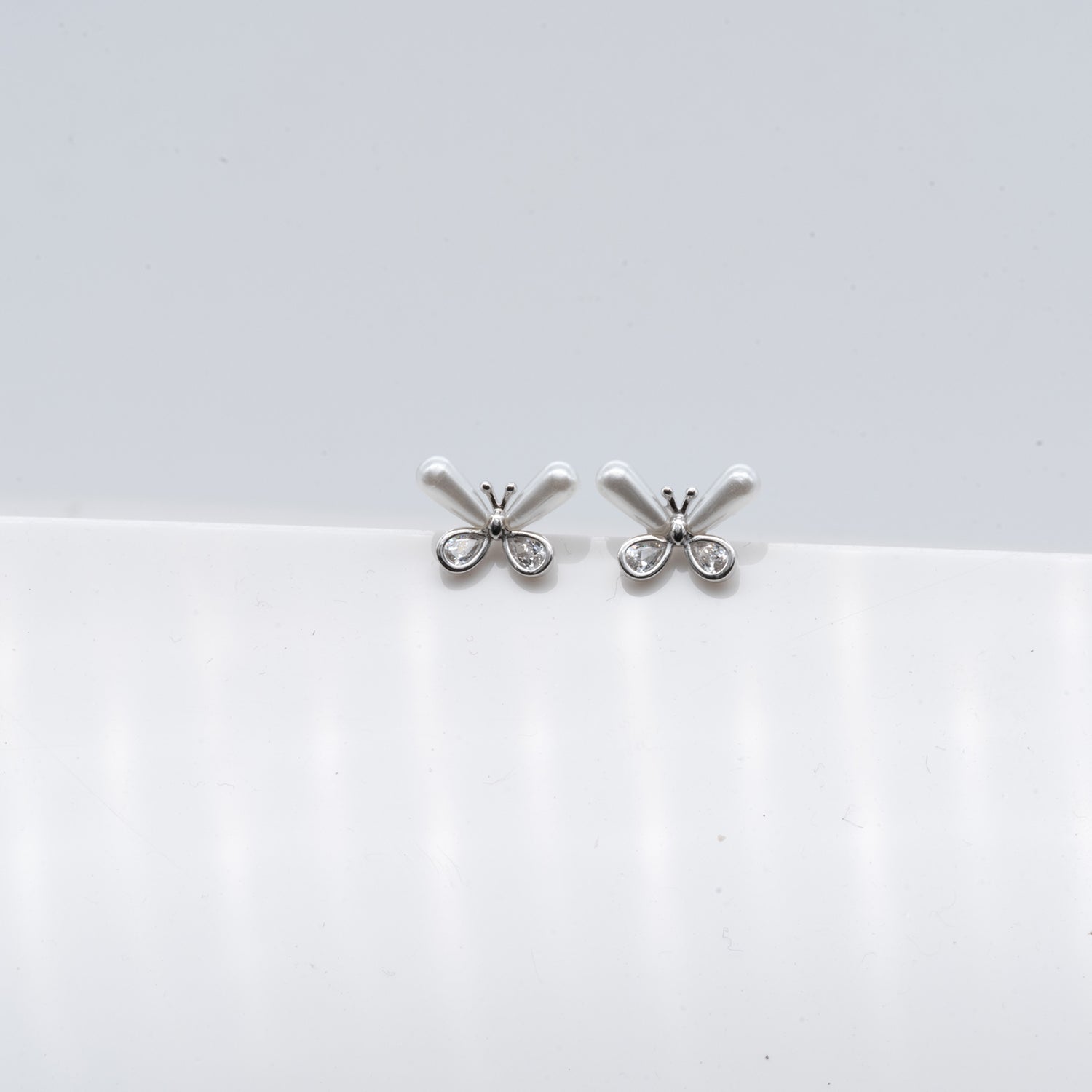 Pearl Butterfly CZ Stud Earrings