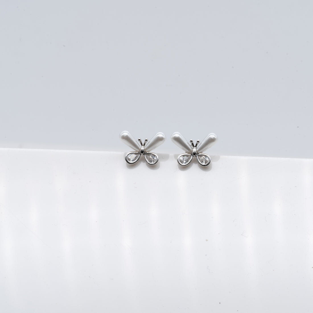 Pearl Butterfly CZ Stud Earrings