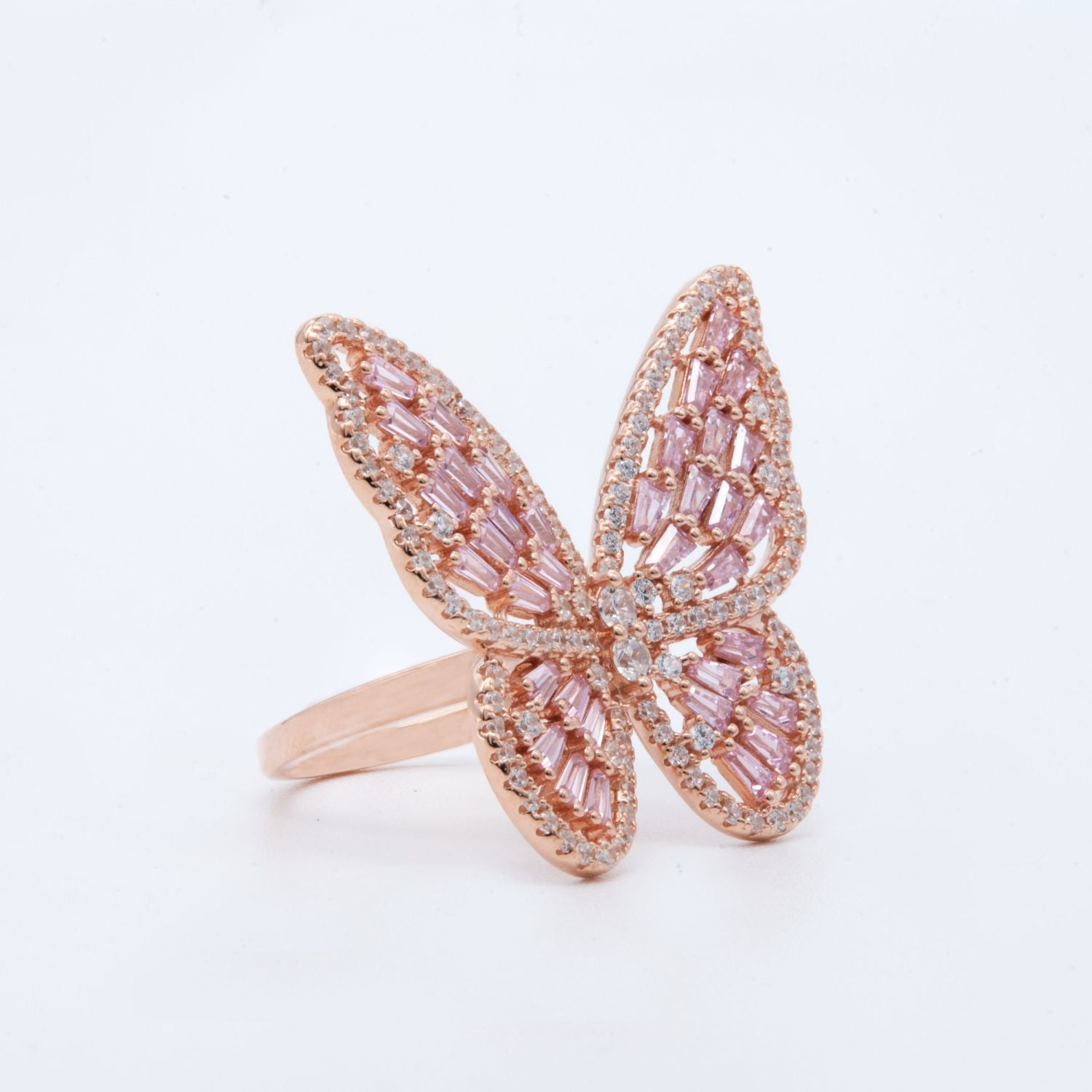 Pink Baguette Butterfly Ring