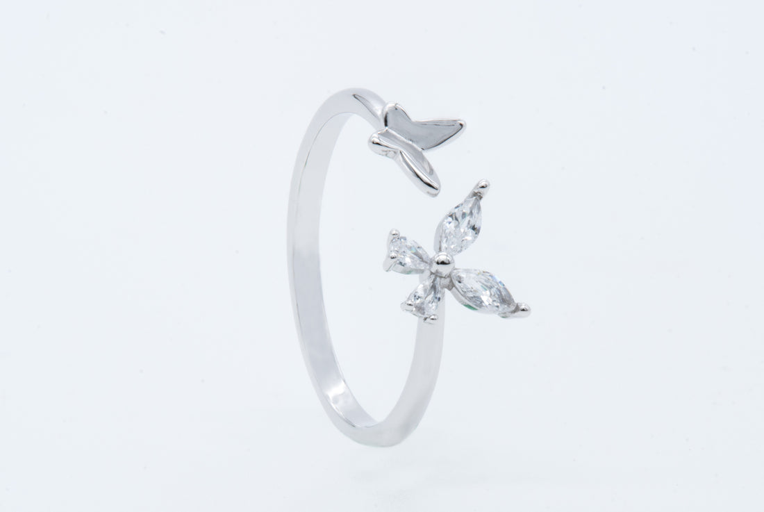 Delicate Butterfly Silver Open Ring