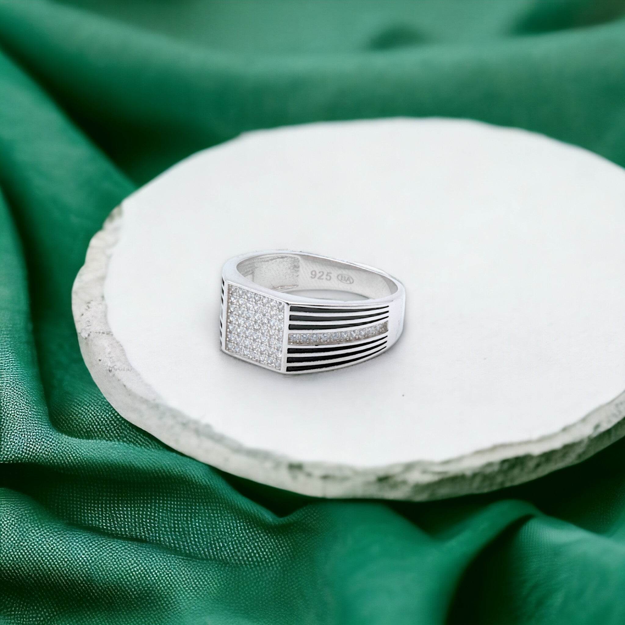 Men's CZ and Enamel Striped Ring