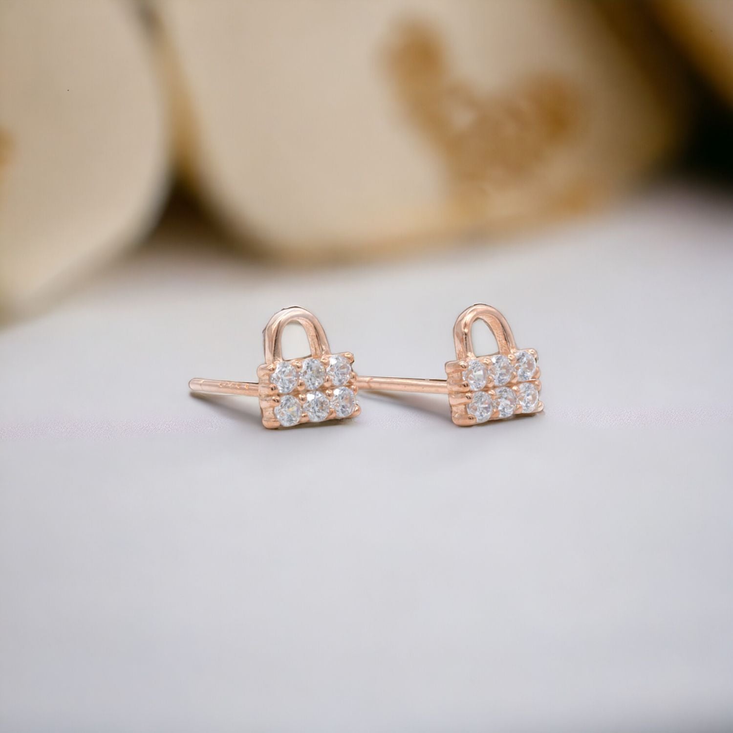 Tiny Padlock Silver Stud Earrings