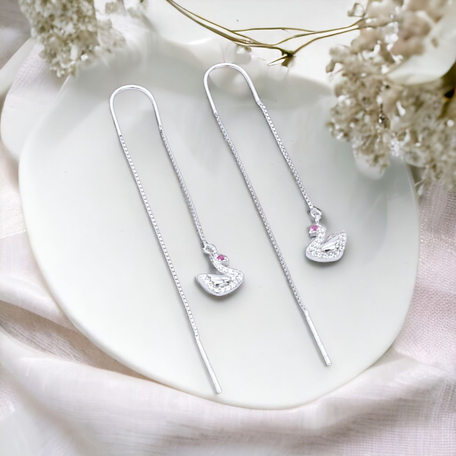 Swan Elegance Threader Earrings