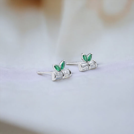 Green Leaf Stud Earrings