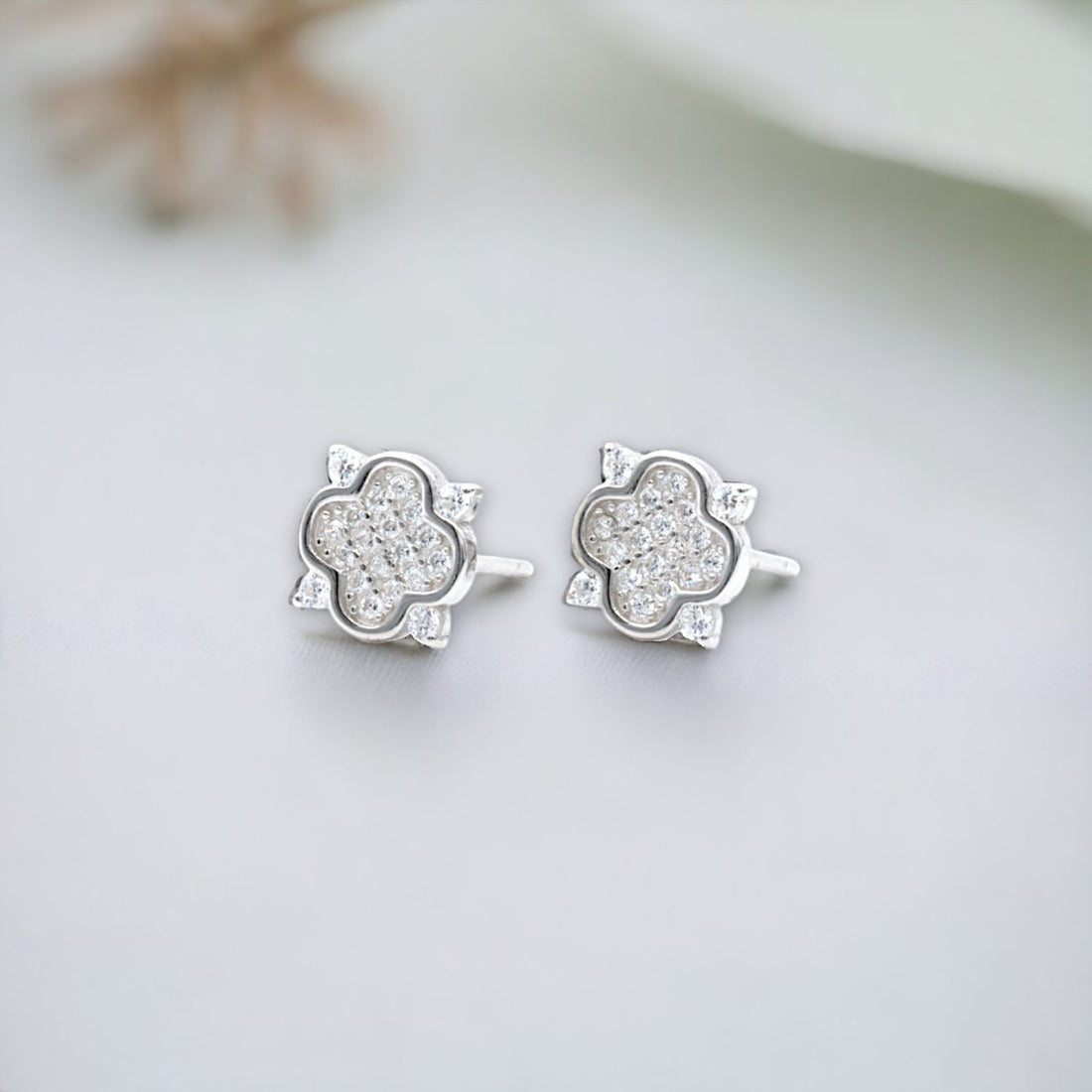 Pave Flower Stud Earrings