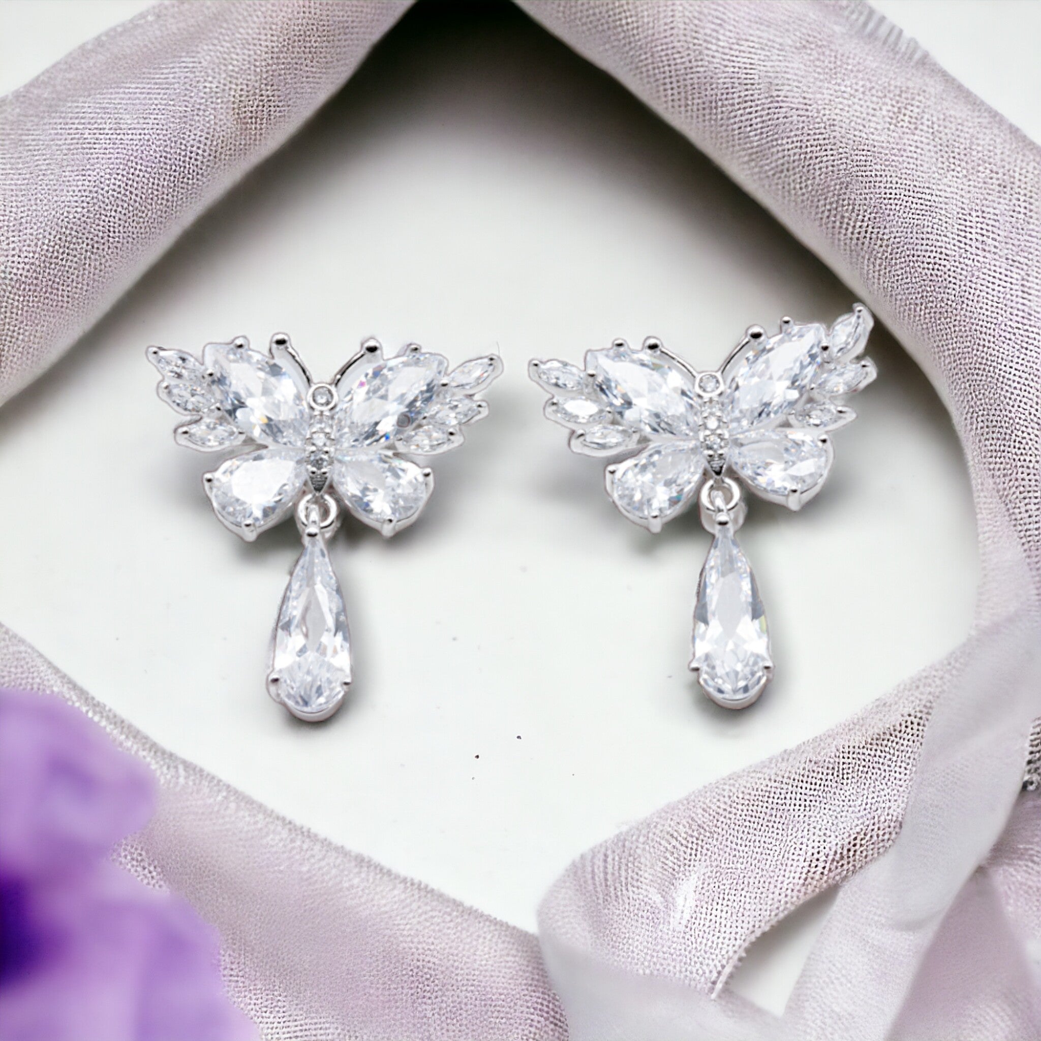Dazzling Diamond Drop Butterfly Earrings