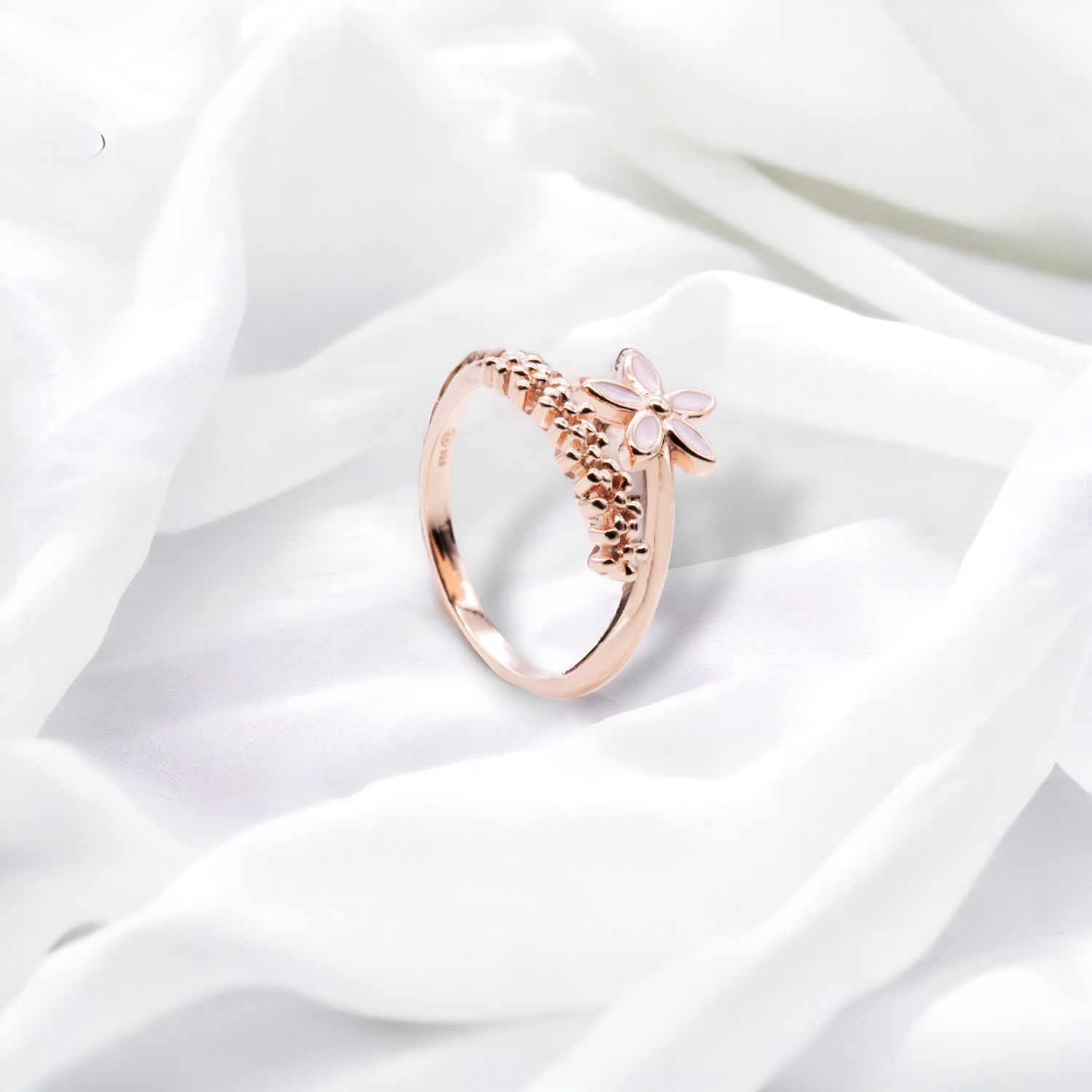 Rose Gold Blossom Enamel Flower Ring