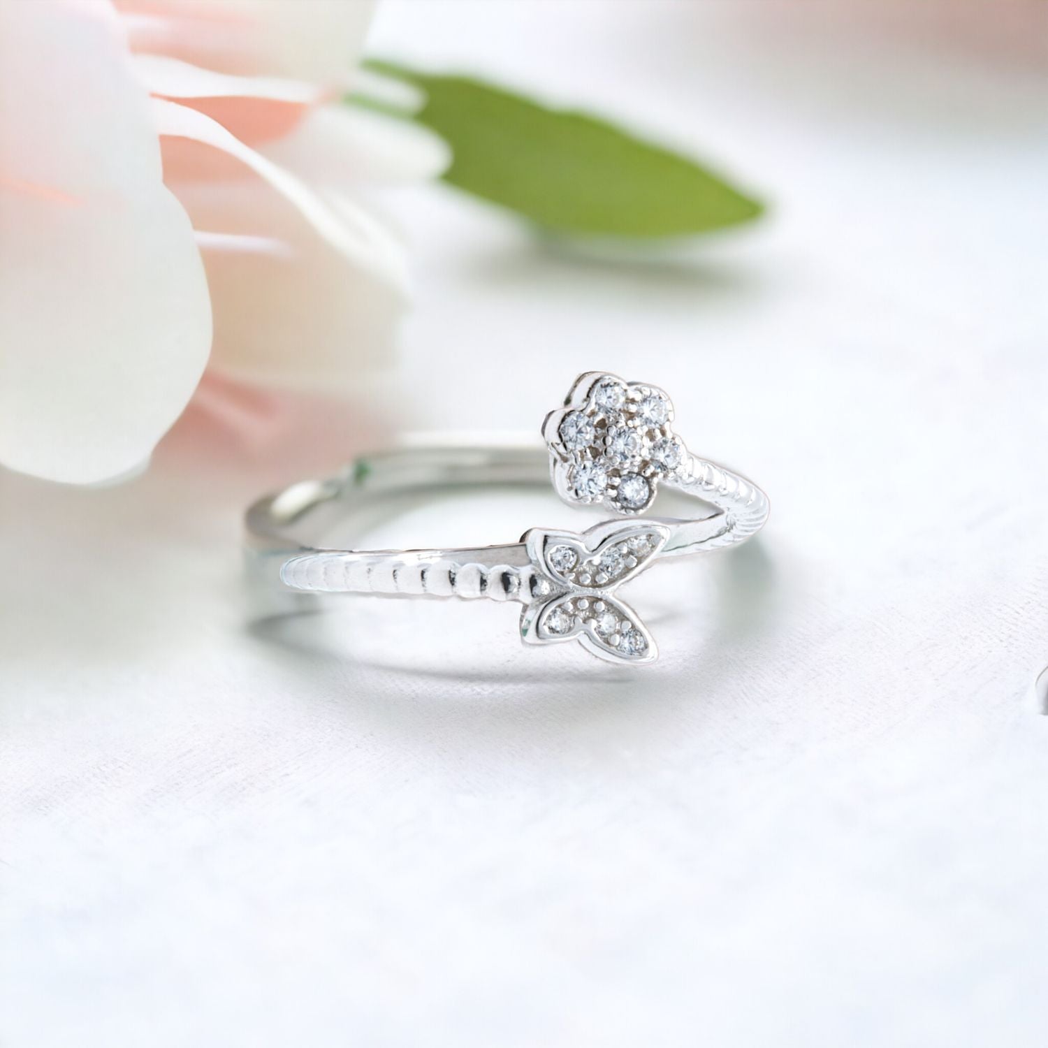 Butterfly and Blossom Open Ring