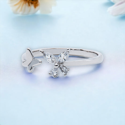 Delicate Butterfly Silver Open Ring