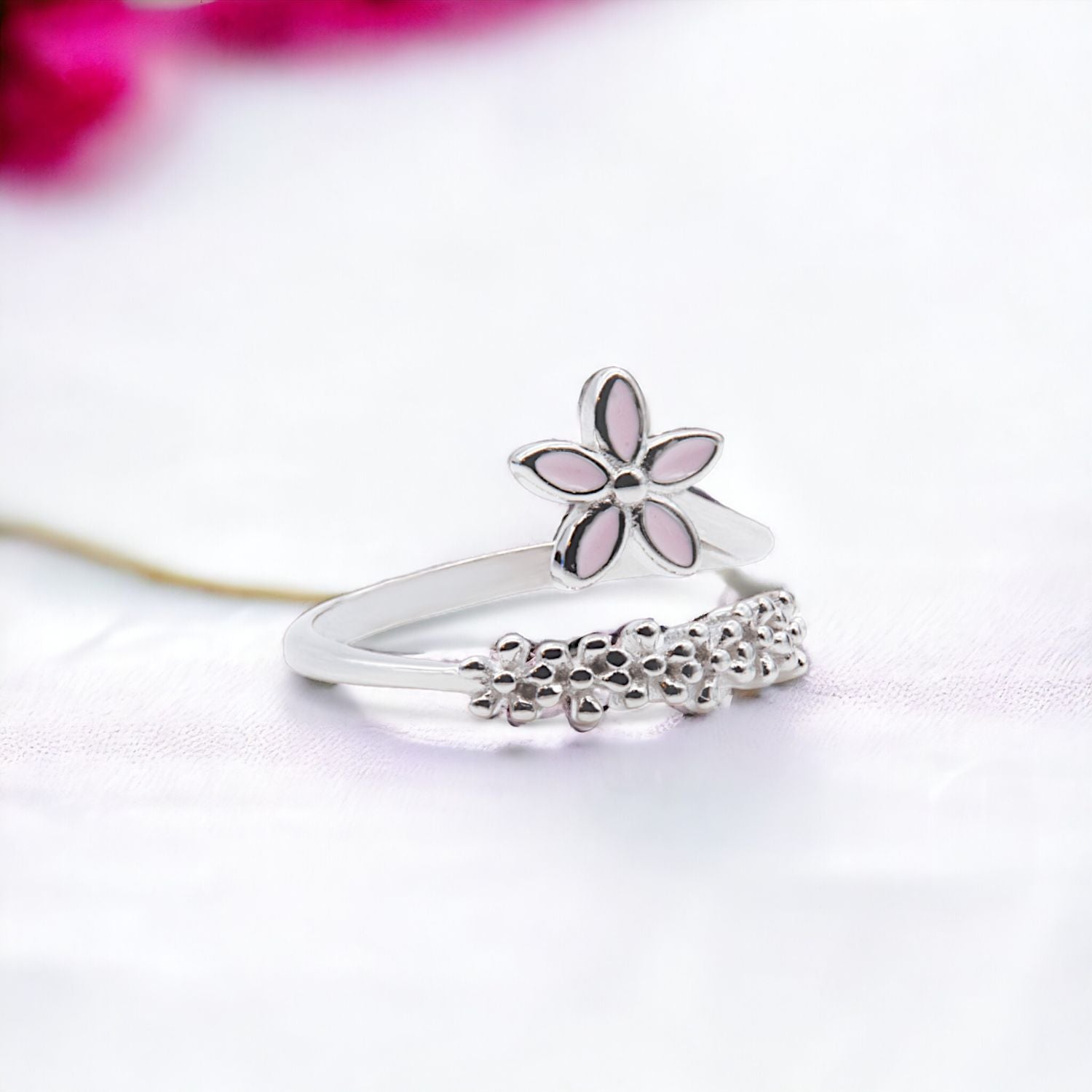 Pink Enamel Flower Ring