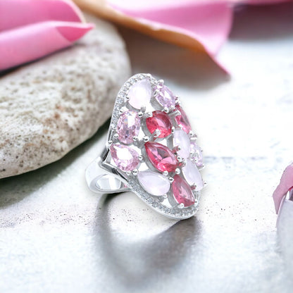 Pink Gemstone Cluster Ring