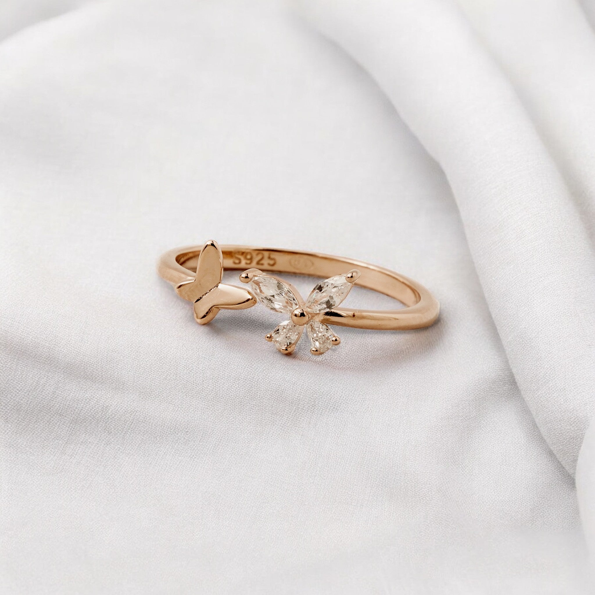 Delicate Butterfly Silver Open Ring