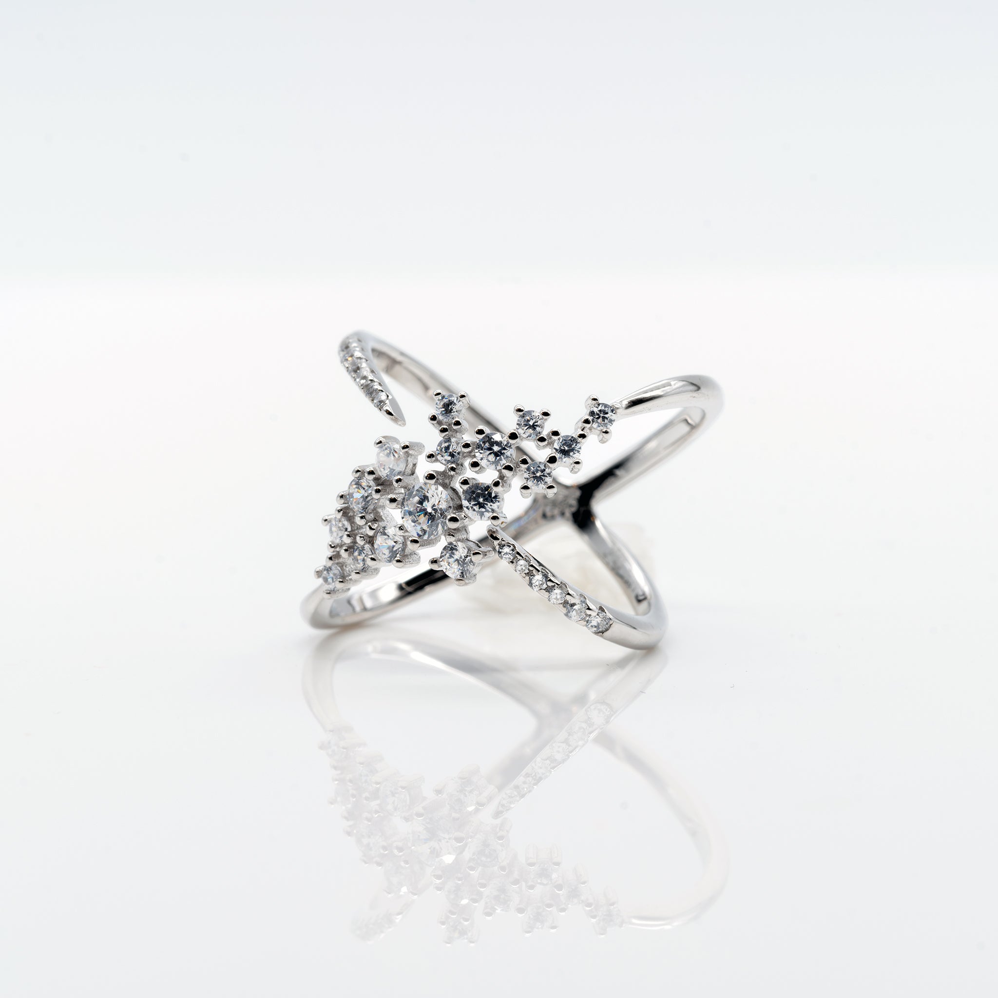 White Zircon Criss-Cross Ring