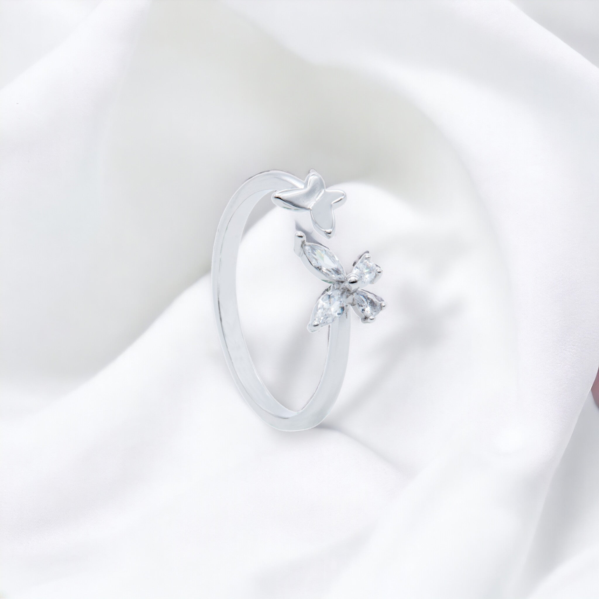 Delicate Butterfly Silver Open Ring