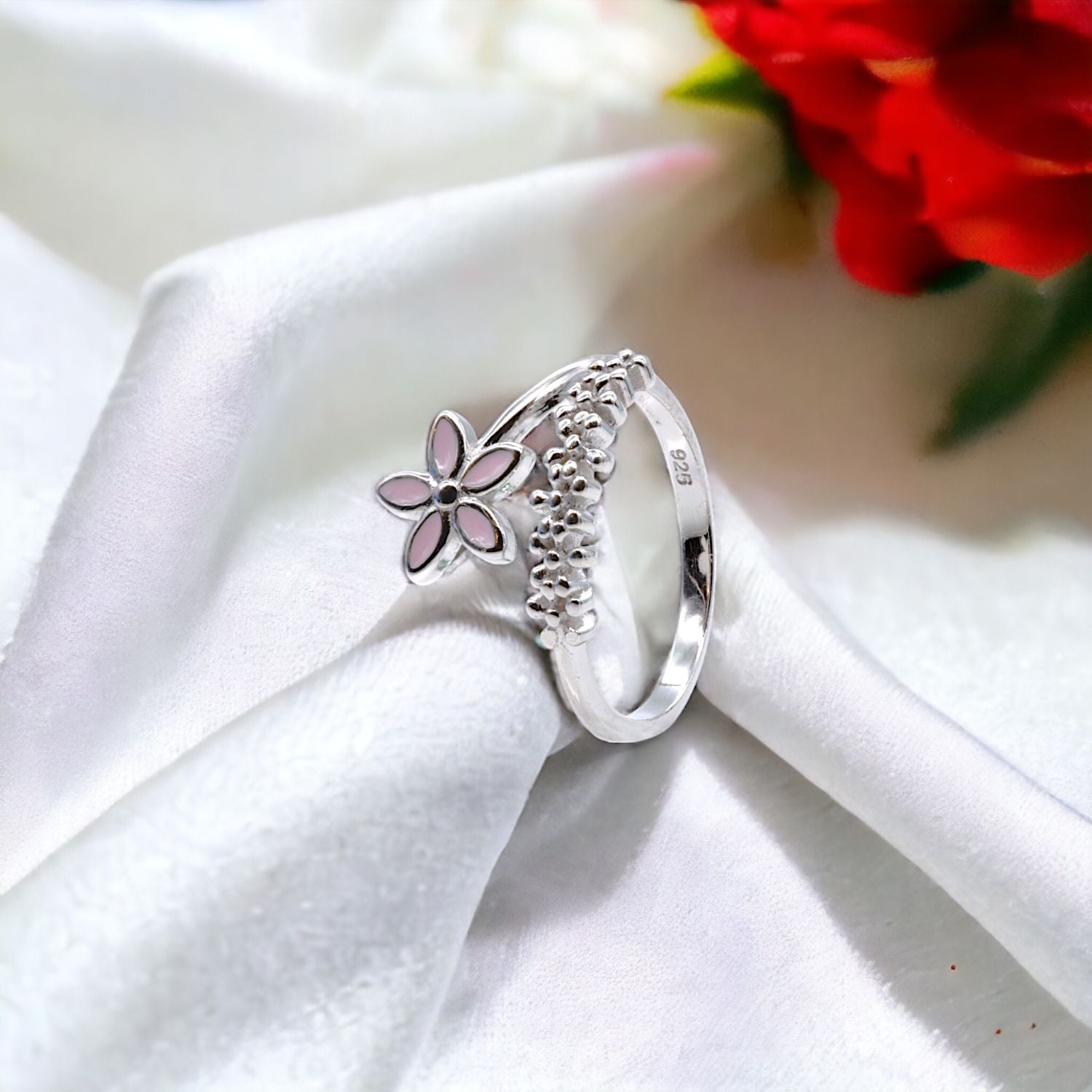 Pink Enamel Flower Ring