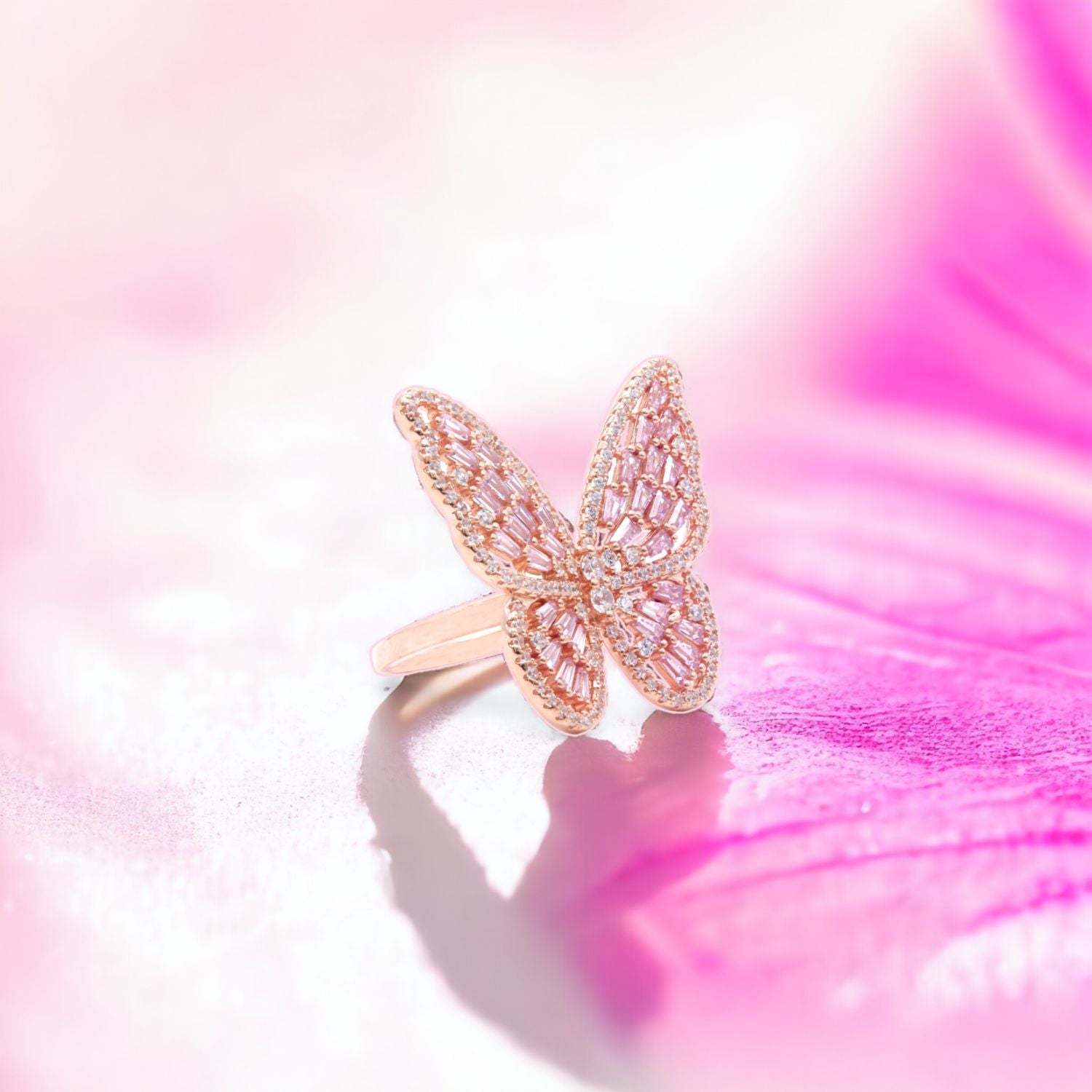 Pink Baguette Butterfly Ring
