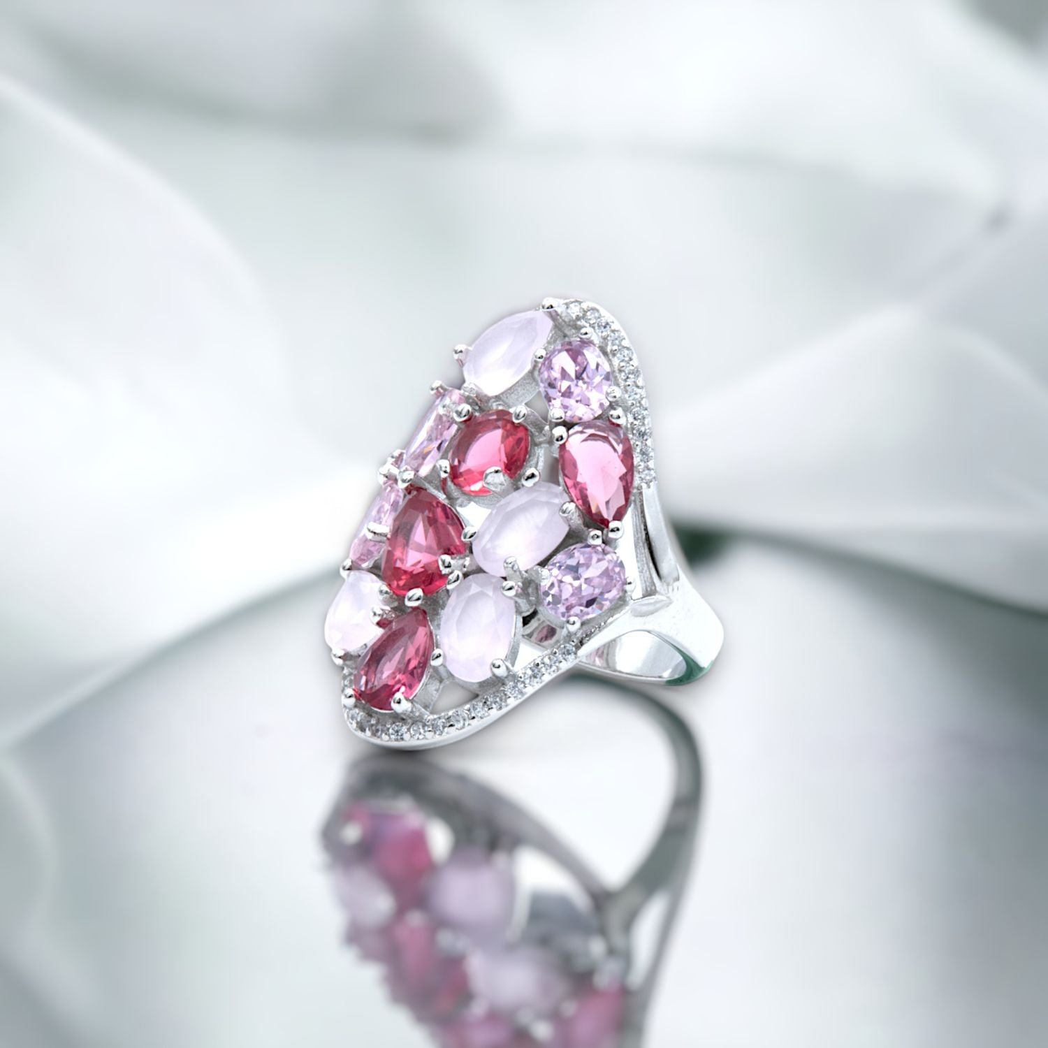 Pink Gemstone Cluster Ring