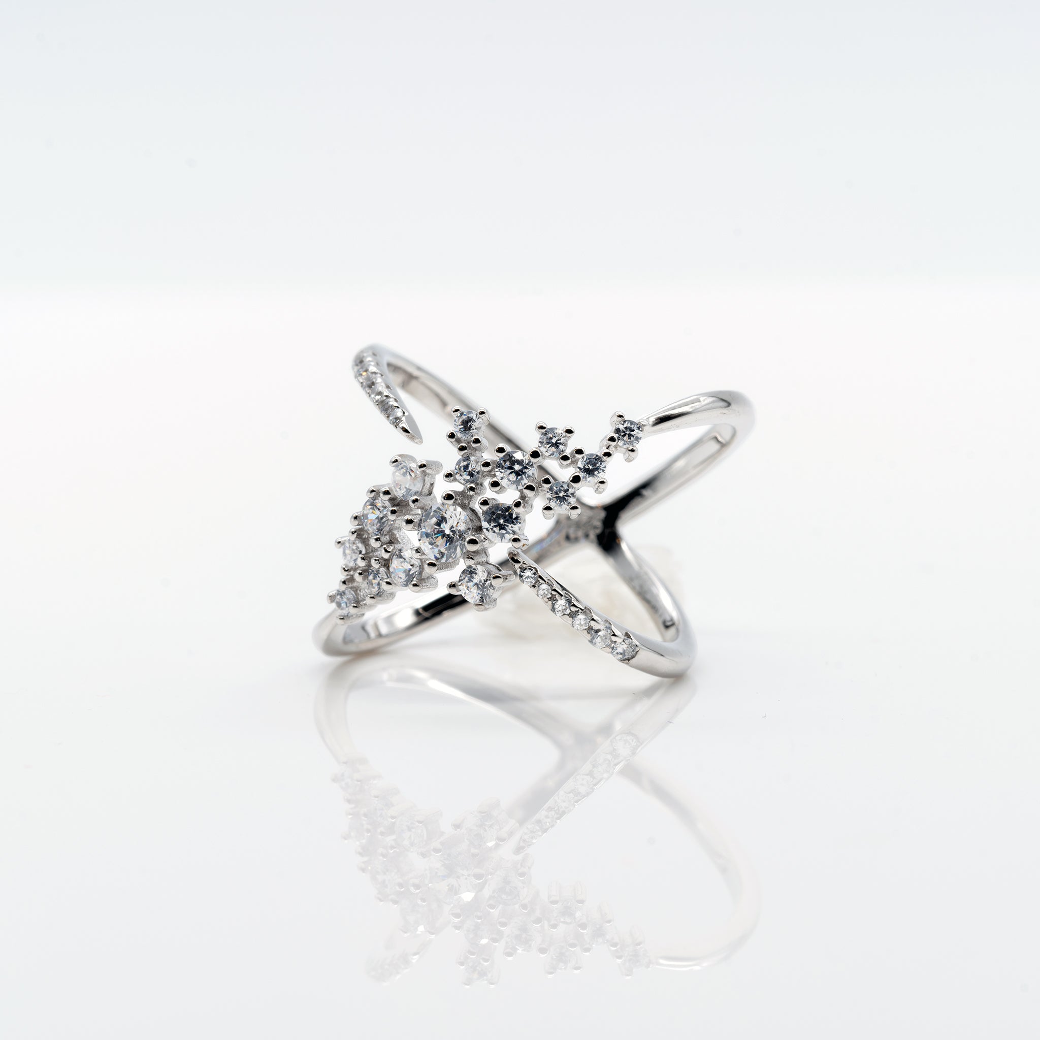 White Zircon Criss-Cross Ring