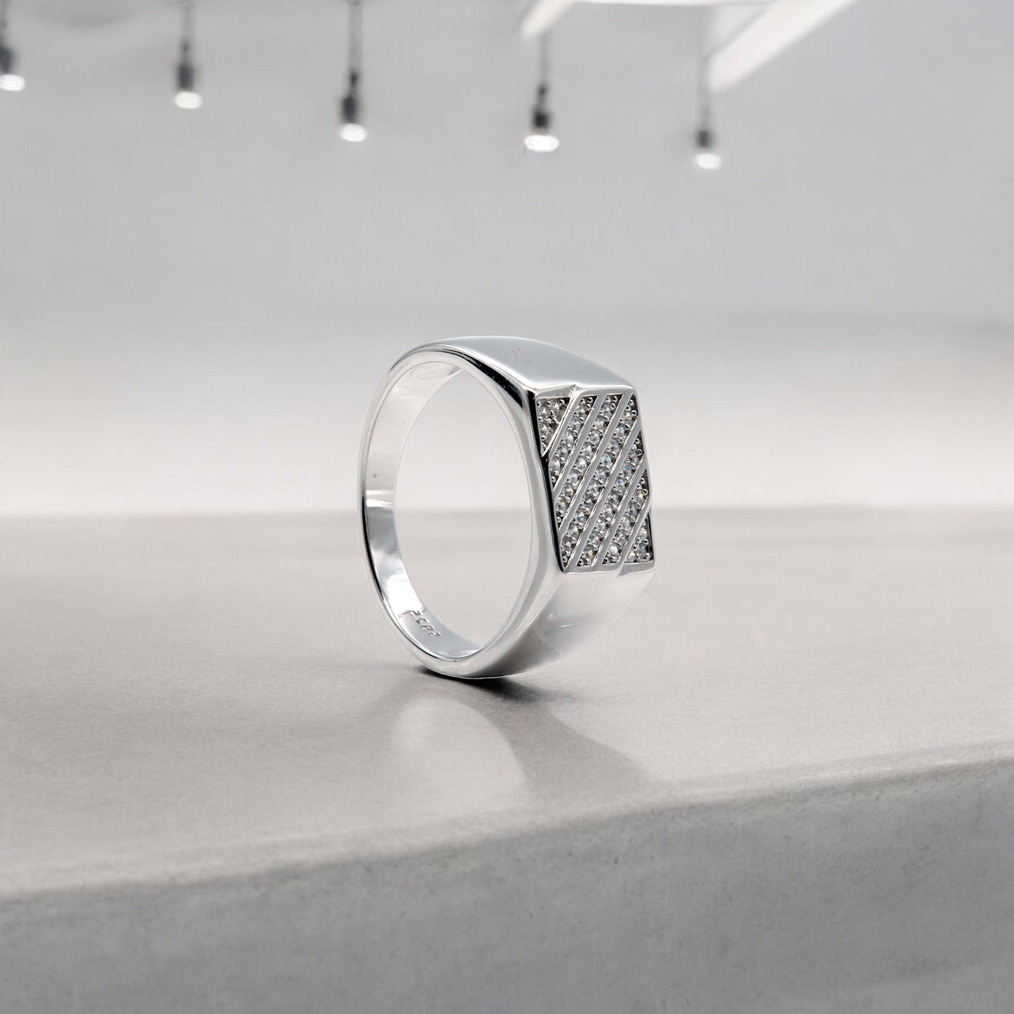 Men's Diagonal Stripe CZ Ring