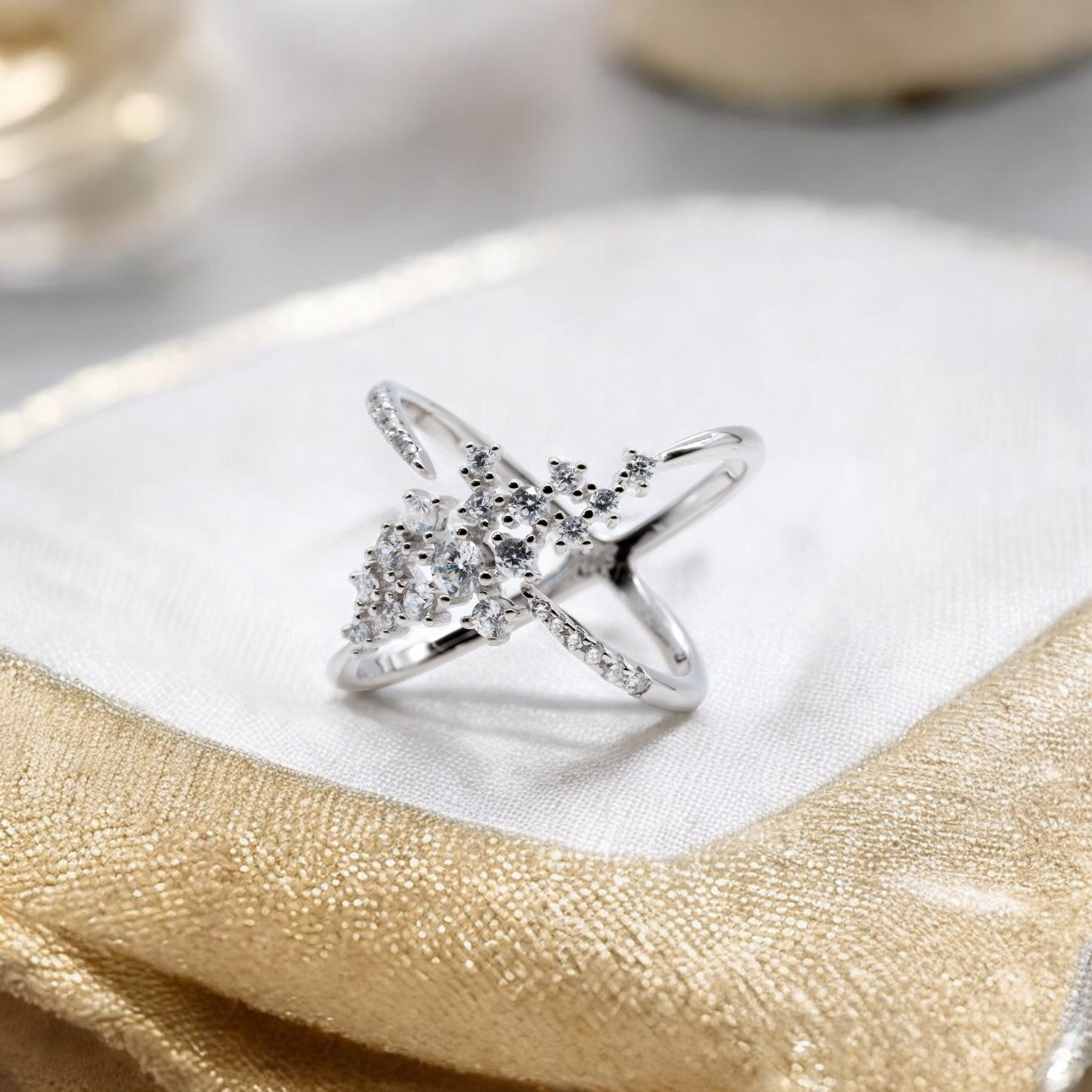 White Zircon Criss-Cross Ring
