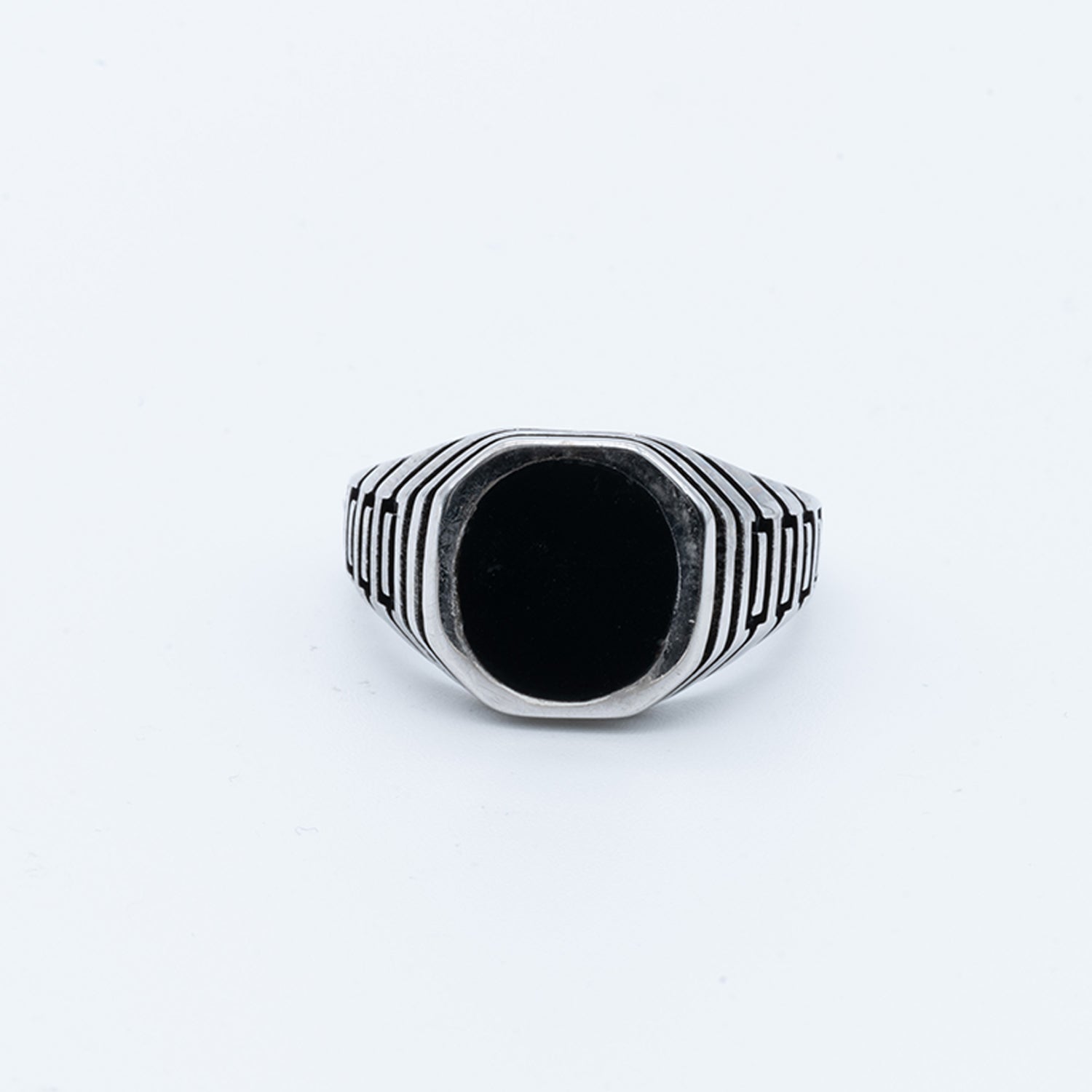 Men's Black Enamel Striped Signet Ring
